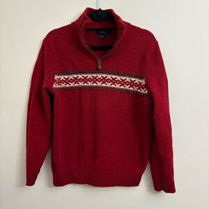 J. Crew Red Patterned Zip-Up Sweater